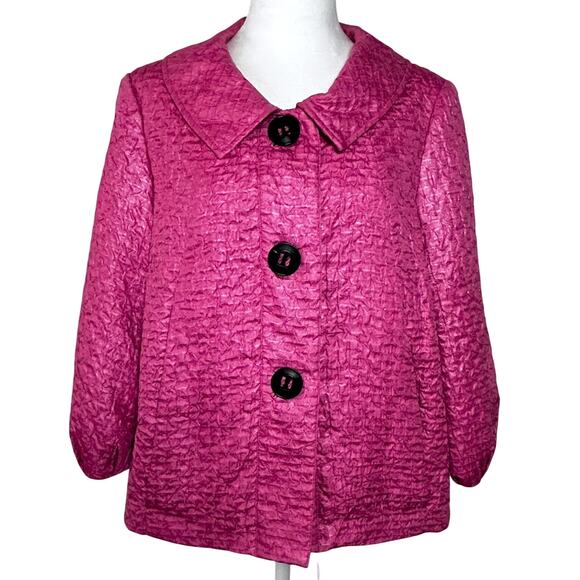 Y2k Abbie Mags Retro Swing Pea Coat Crinkle Big Button Coquette Barbie MED - Picture 5 of 9